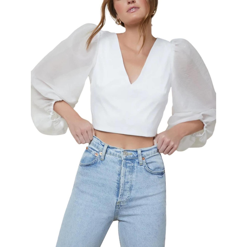 Hutch Hart Long Sleeve Open-Back Organza Top - White - XS - Picture 1 of 9